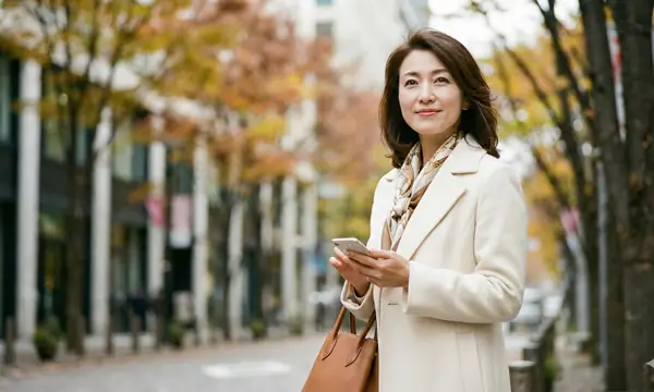 女性が待ち合わせしている写真